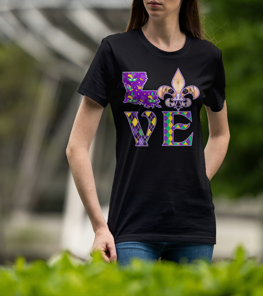 Louisiana Love Mardi Gras Corgi Fleur-de-Lis Mask T-Shirt