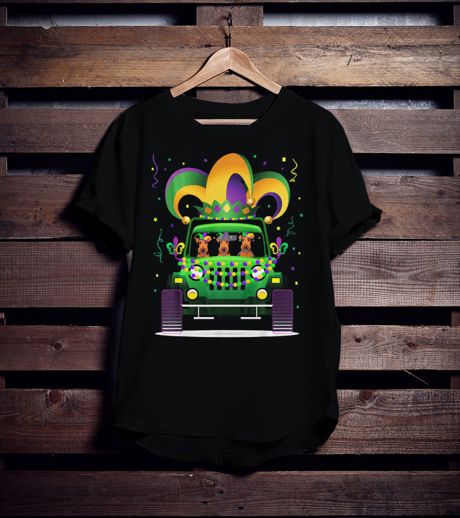 Airedale Terrier Jeep Mardi Gras T-Shirt