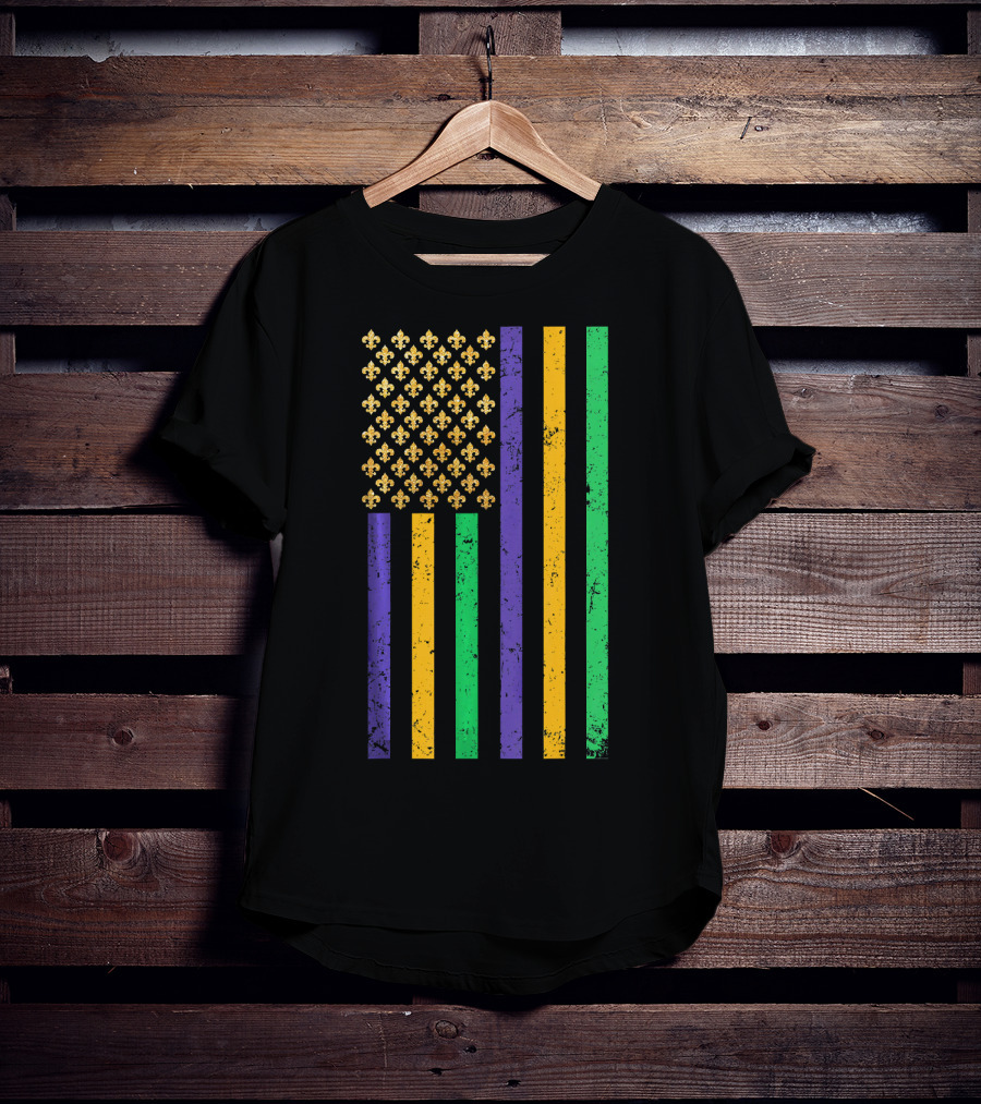 Mardi Gras American Flag Fleur-de-Lis Party Fun T-Shirt
