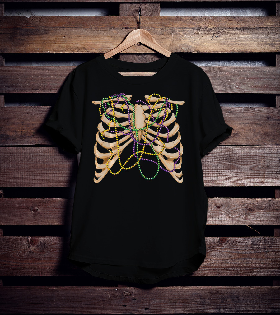 Mardi Gras Rib Cage Bone Skeleton Beads T-Shirt