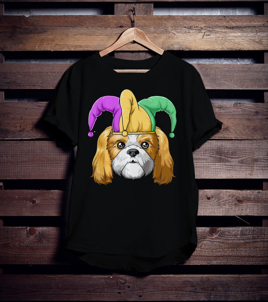 Mardi Gras Shih Tzu With Jester Carnival Hat T-Shirt