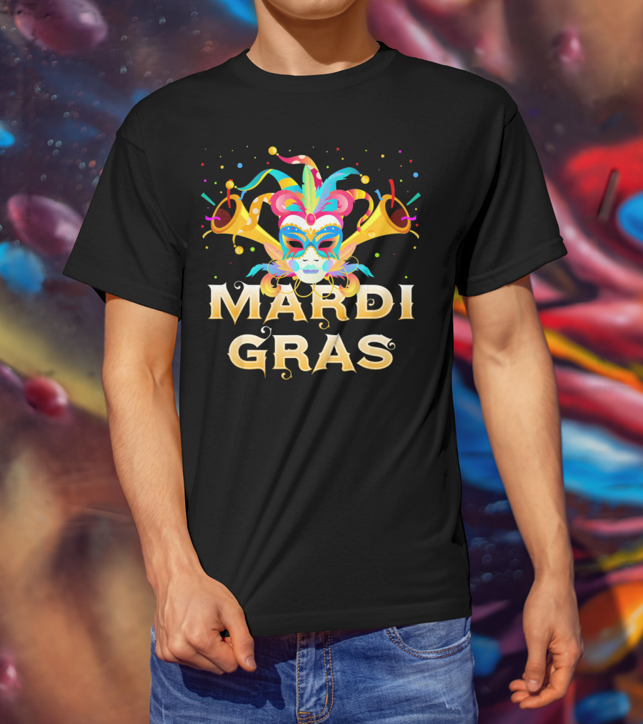 Mardi Gras Mask And Horns T-Shirt