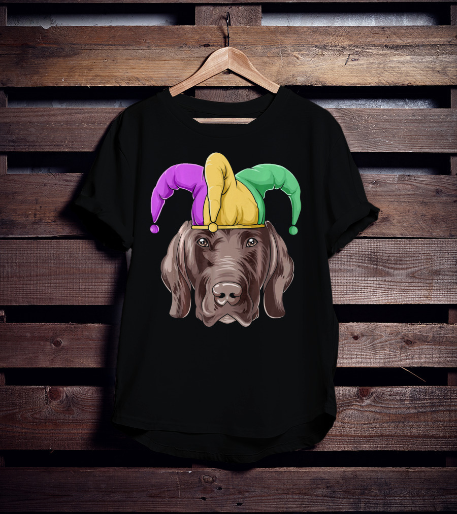Mardi Gras Jester Dog Head Carnival Hat Pointer T-Shirt