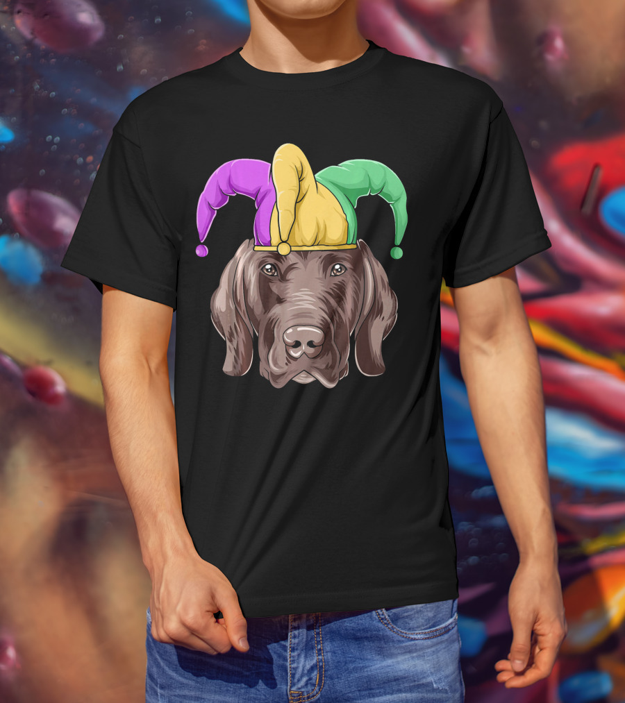 Mardi Gras Jester Dog Head Carnival Hat Pointer T-Shirt