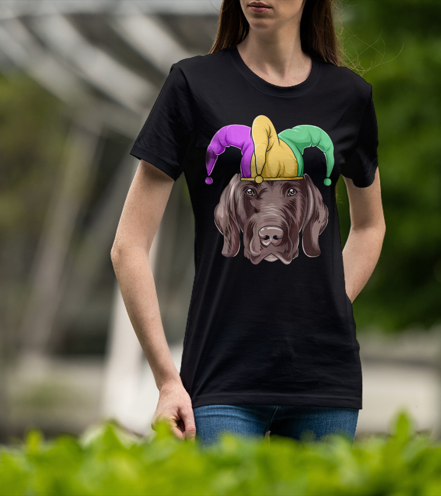 Mardi Gras Jester Dog Head Carnival Hat Pointer T-Shirt
