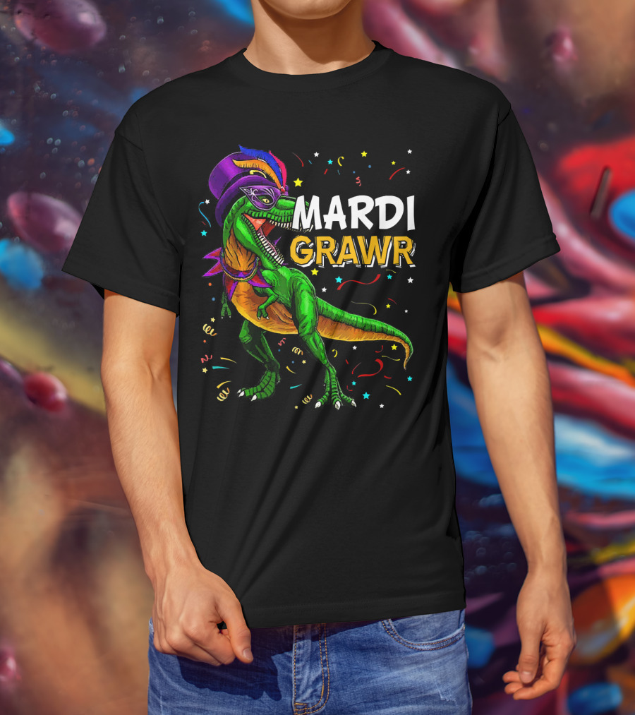 Mardi Grawr Dinosaur Mardi Gras Costume Party Fun T-Shirt