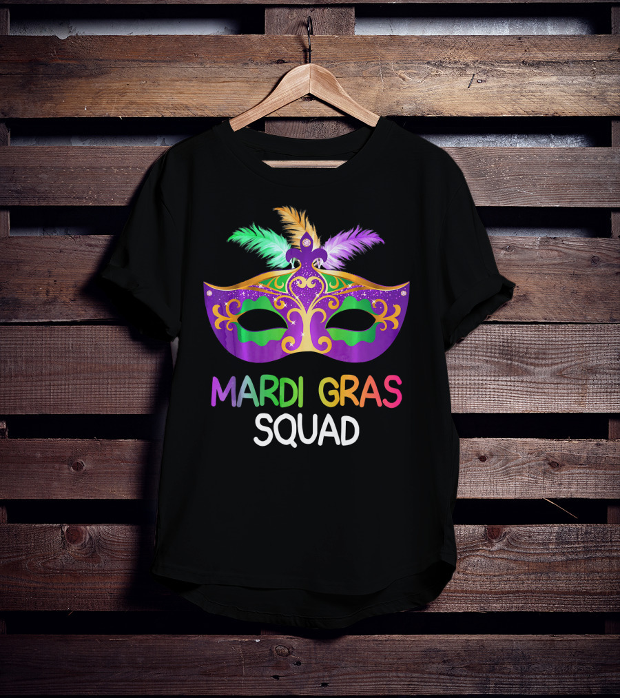 Mardi Gras Squad Colorful Mask Team Fun T-Shirt