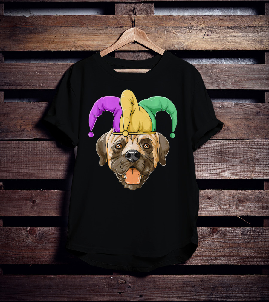 Mardi Gras Carnival Hat Mastiff With Jester Colors T-Shirt