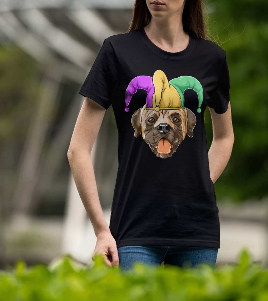 Mardi Gras Carnival Hat Mastiff With Jester Colors T-Shirt