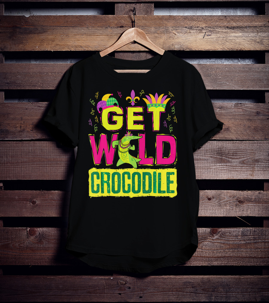 Get Wild Crocodile Mardi Gras Carnival Fleur-de-lis Festive Parade T-Shirt