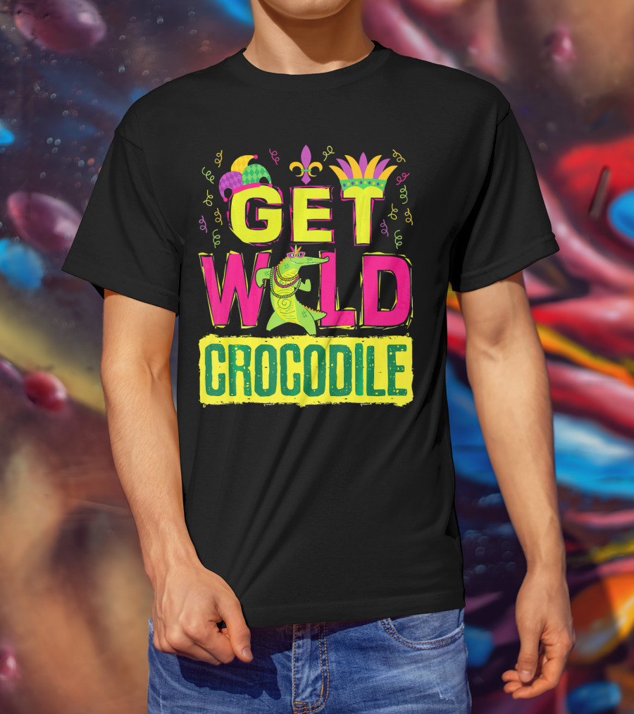 Get Wild Crocodile Mardi Gras Carnival Fleur-de-lis Festive Parade T-Shirt