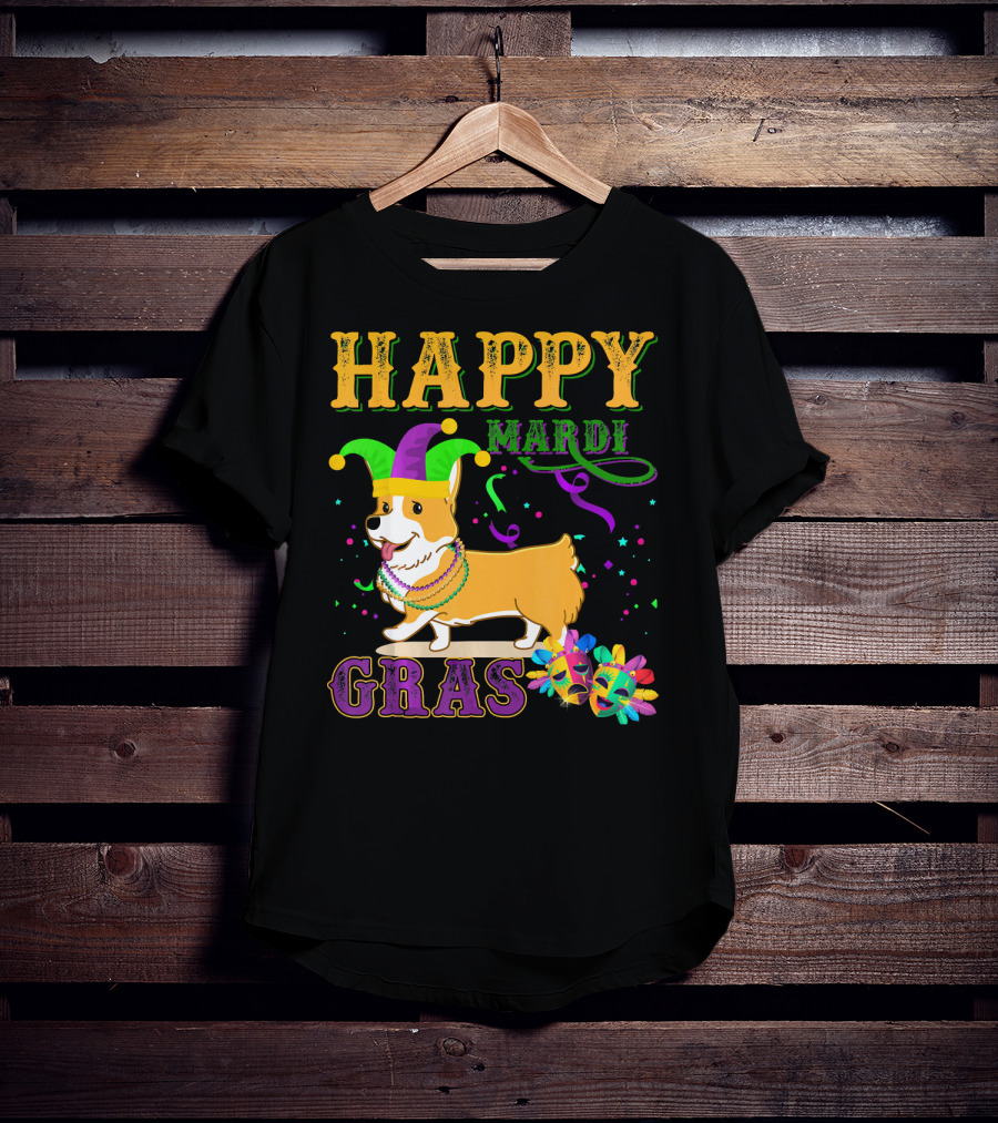 Happy Mardi Gras Welsh Corgi Costume Party T-Shirt