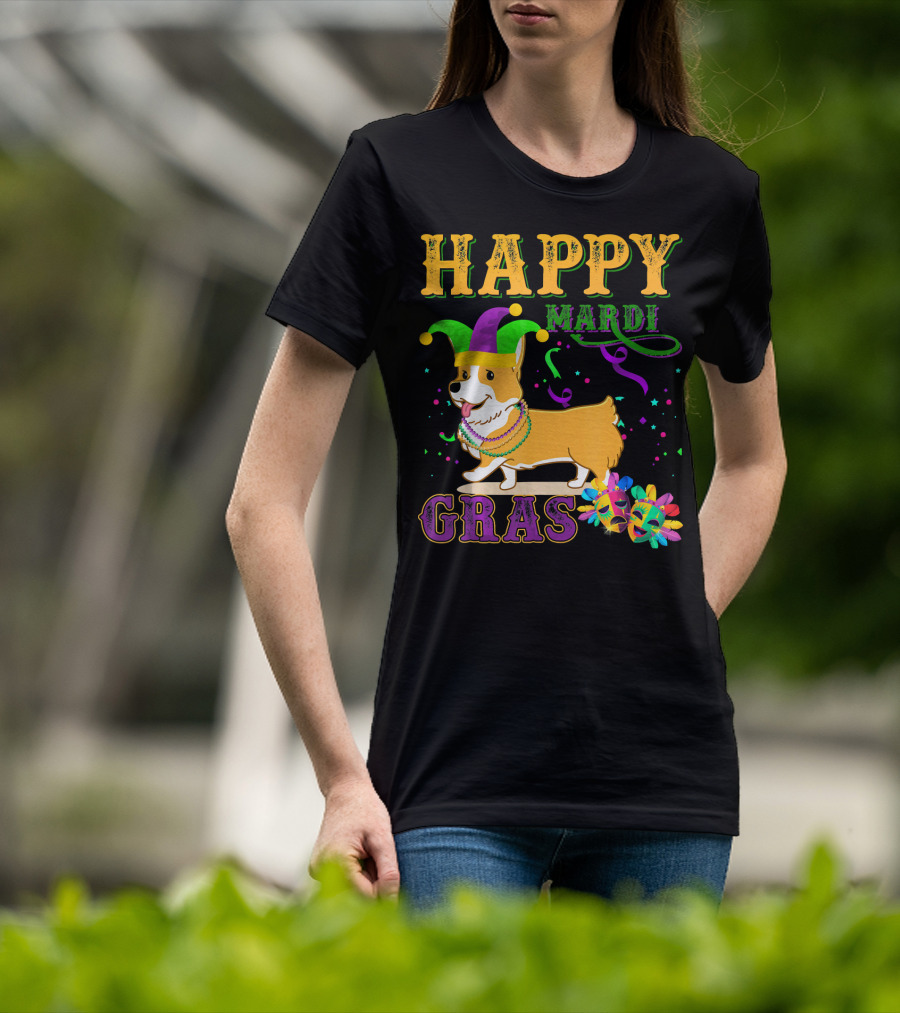 Happy Mardi Gras Welsh Corgi Costume Party T-Shirt