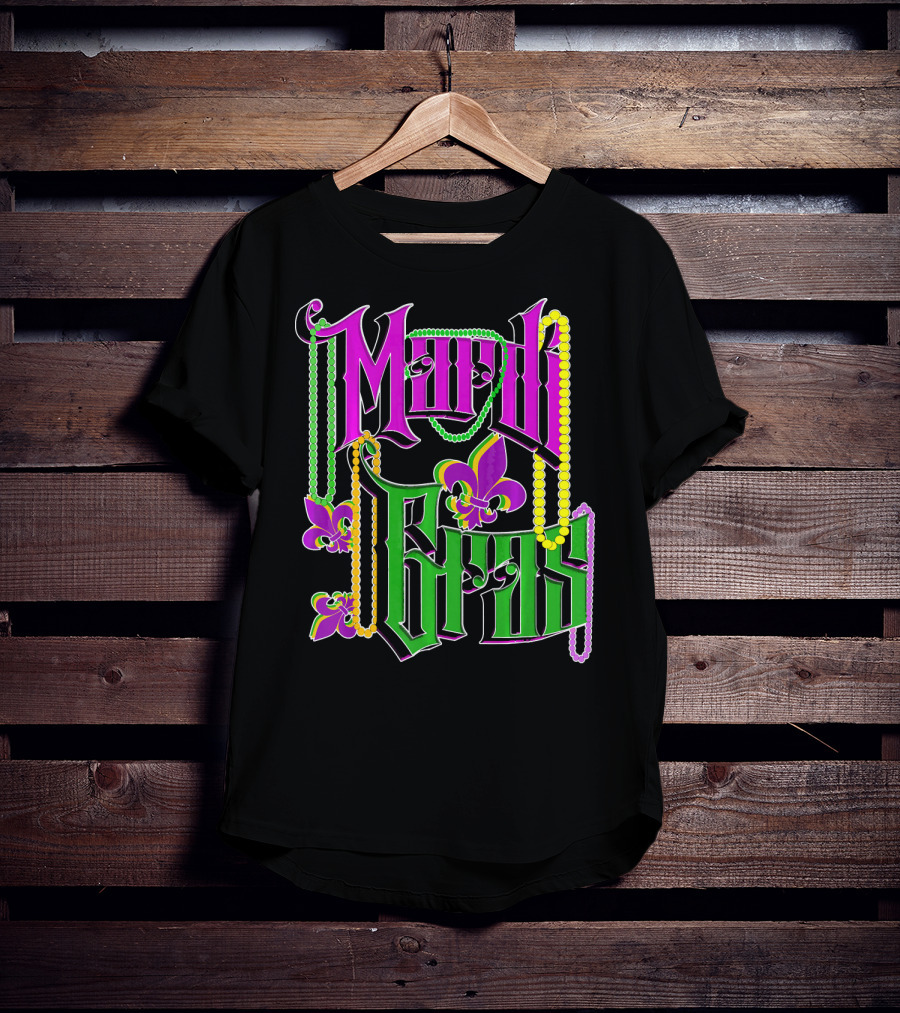 Mardi Gras Vintage Beads Fleur De Lis Carnival Costume T-Shirt