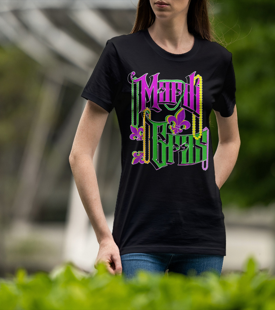 Mardi Gras Vintage Beads Fleur De Lis Carnival Costume T-Shirt