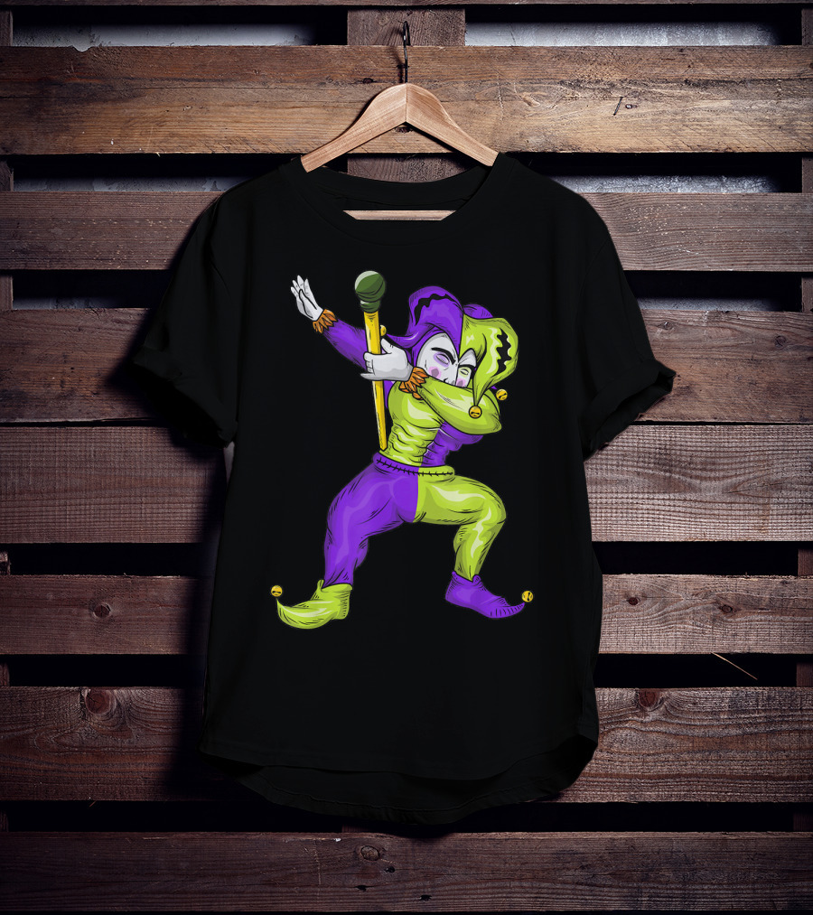 Mardi Gras Dabbing Jester In Purple And Green Carnival T-Shirt