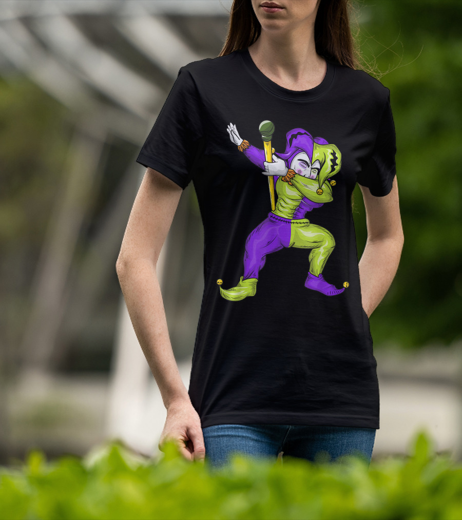 Mardi Gras Dabbing Jester In Purple And Green Carnival T-Shirt