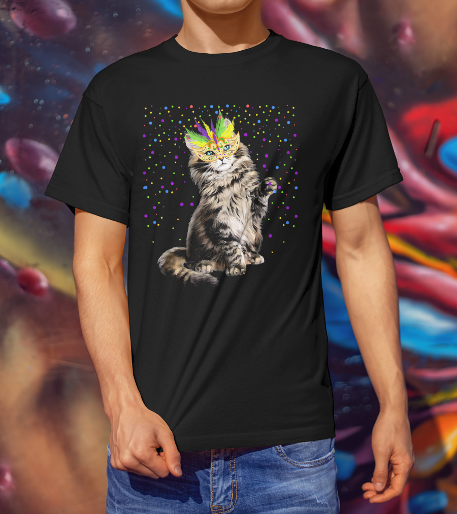 Mardi Gras Cat Mask Party In New Orleans T-Shirt
