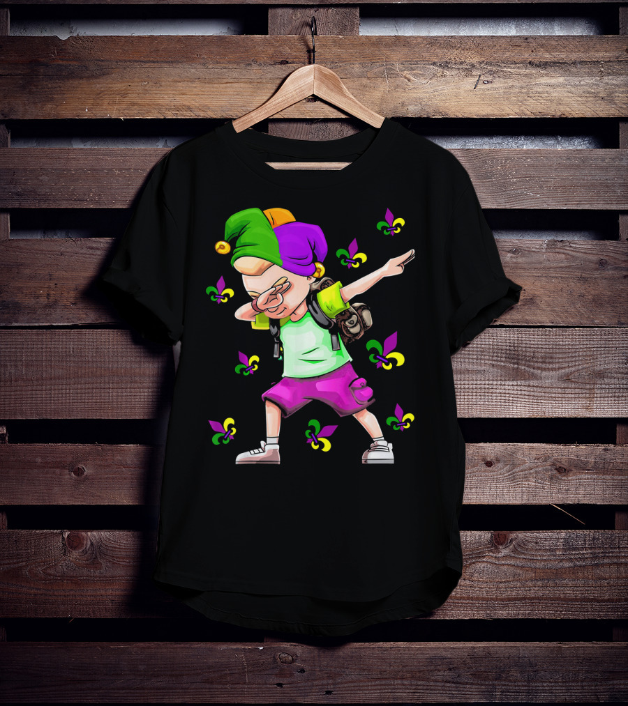 Dabbing Jester With Mardi Gras Fleur-de-Lis New Orleans T-Shirt