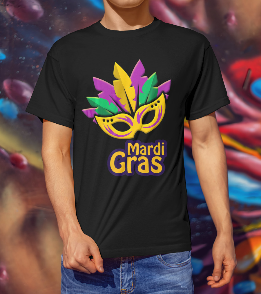 New Orleans Mardi Gras Feathered Mask Party T-Shirt
