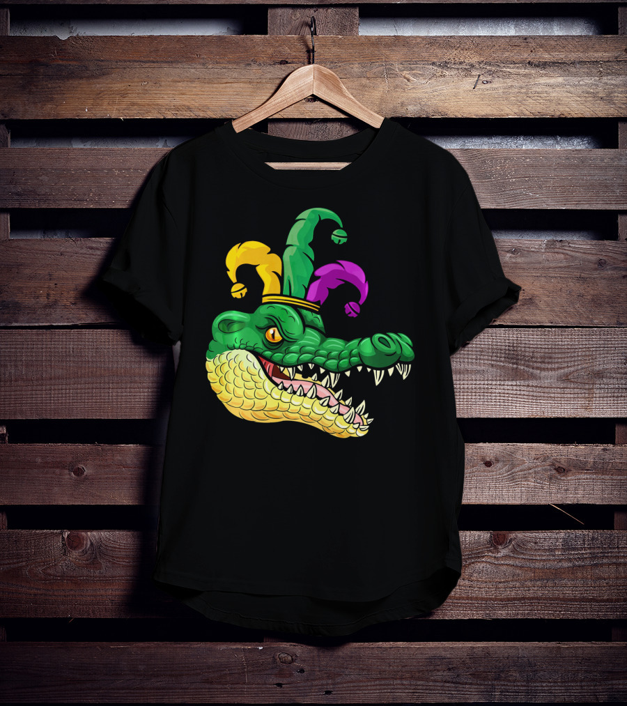 Alligator Head Mardi Gras Jester Hat Gator Clown T-Shirt