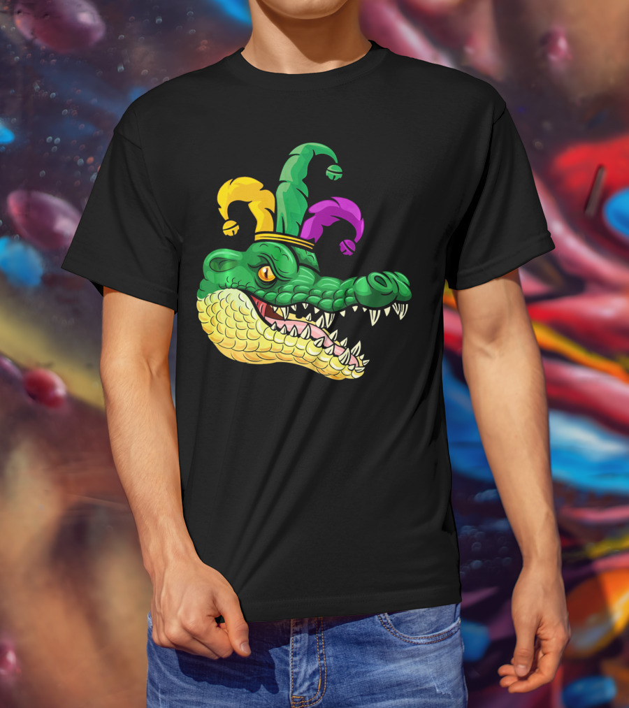 Alligator Head Mardi Gras Jester Hat Gator Clown T-Shirt