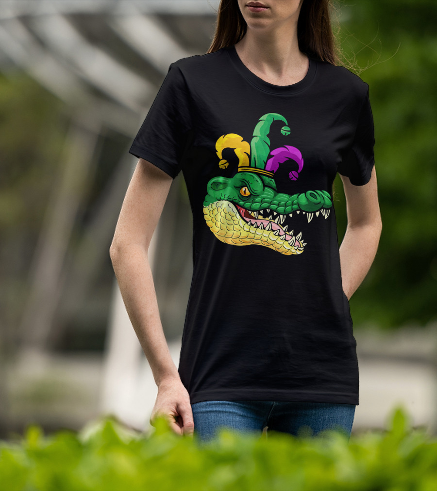 Alligator Head Mardi Gras Jester Hat Gator Clown T-Shirt