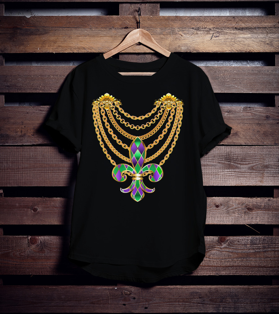 Mardi Gras Fat Tuesday Gold Fleur De Lis Chain T-Shirt