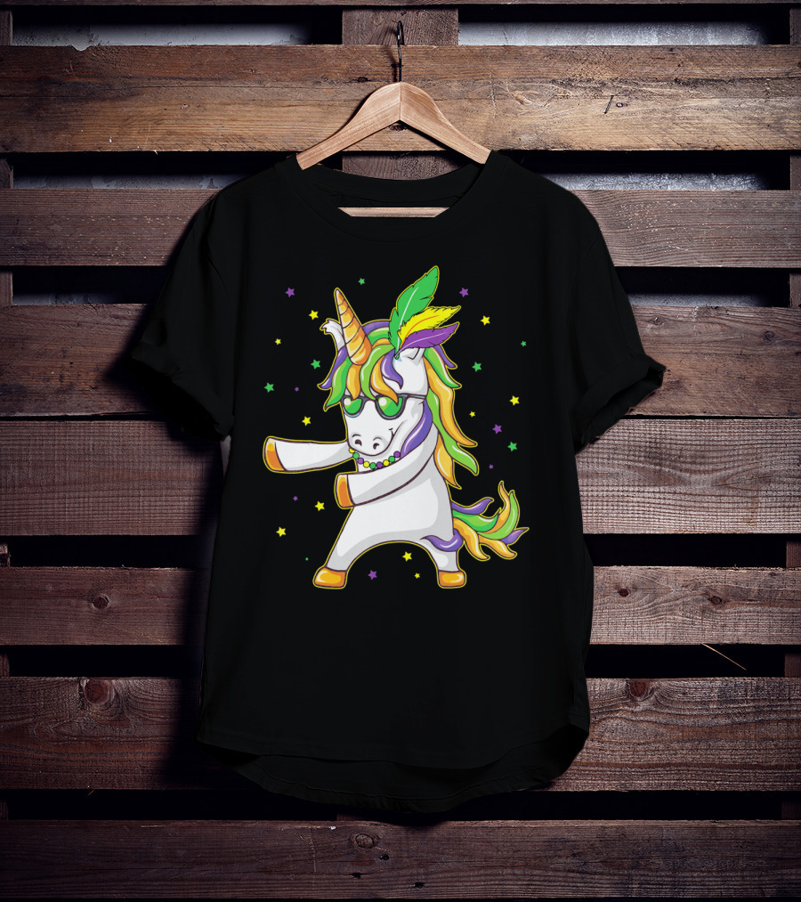 Mardi Gras Unicorn Dabbing And Flossing Colorful Festive Dance T-Shirt