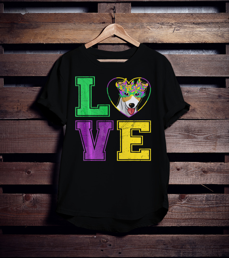 LOVE Jack Russell Terrier Dog Mardi Gras Mask T-Shirt