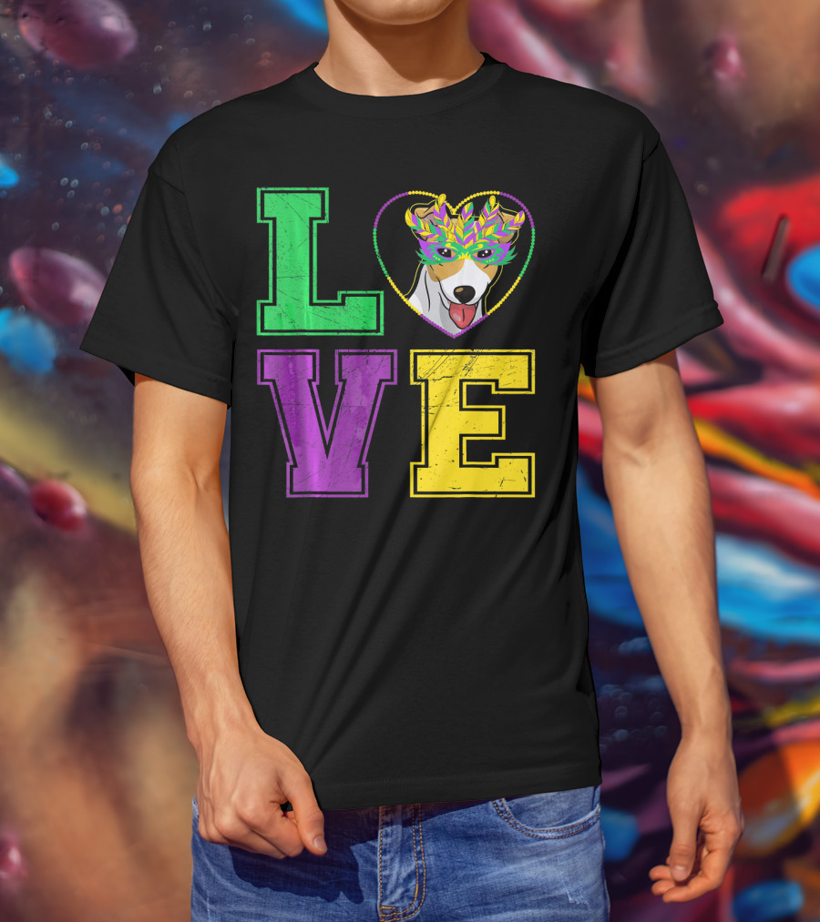 LOVE Jack Russell Terrier Dog Mardi Gras Mask T-Shirt