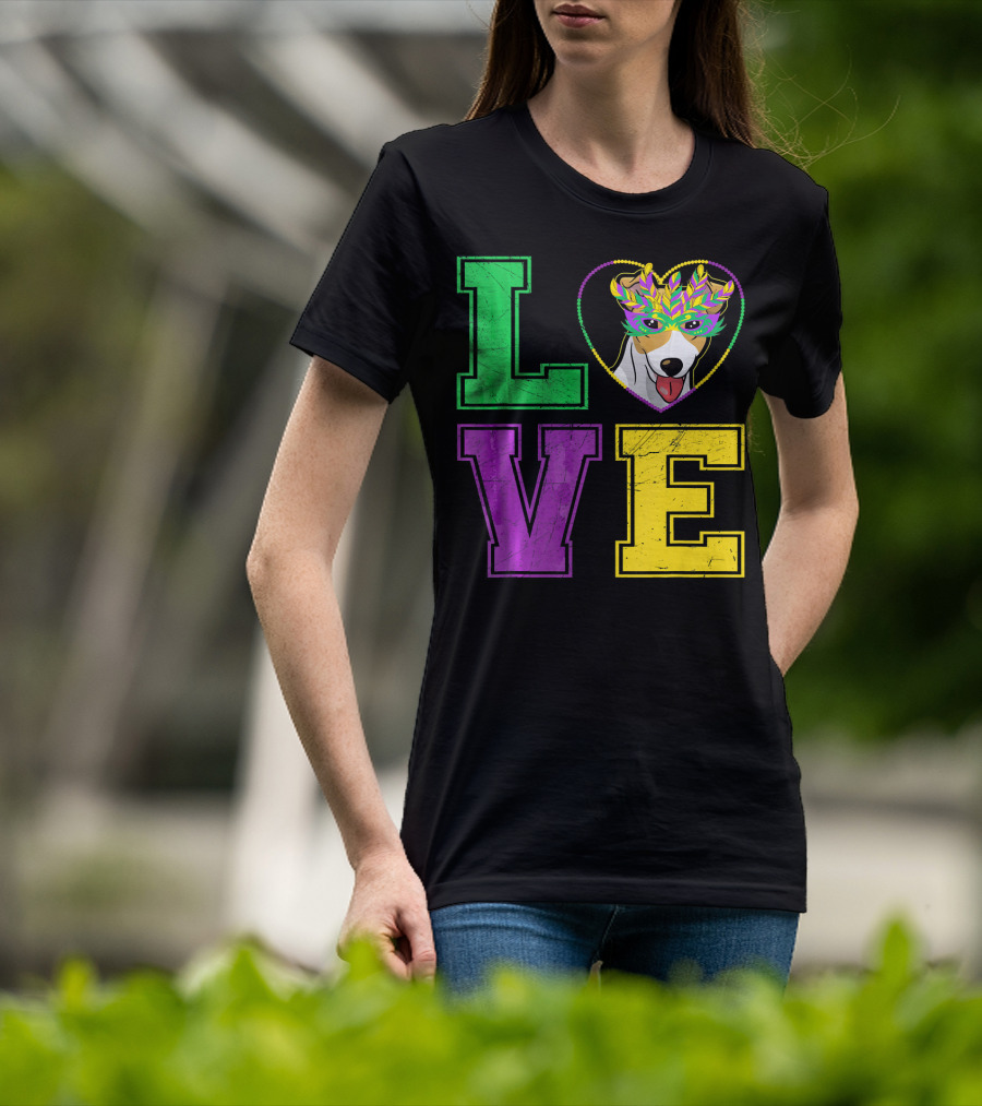 LOVE Jack Russell Terrier Dog Mardi Gras Mask T-Shirt