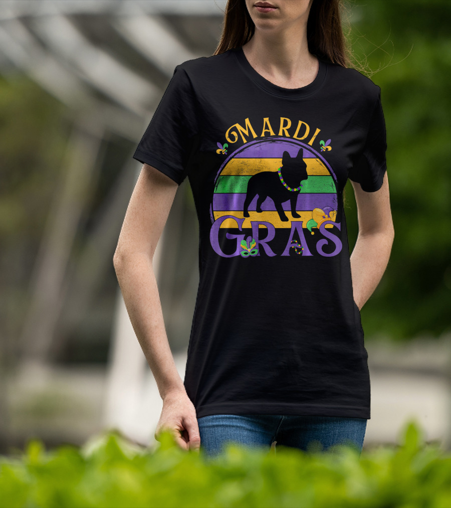 Mardi Gras French Bulldog Beads Festive Celebration Fleur-de-Lis T-Shirt