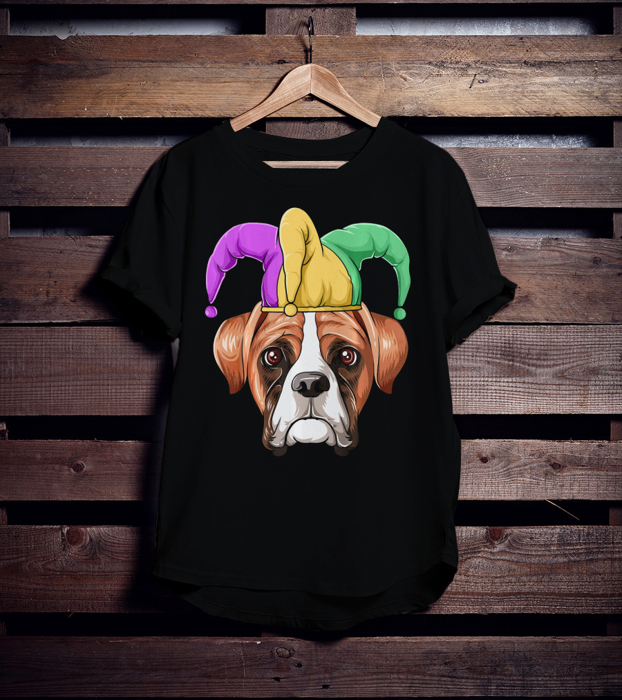 Mardi Gras Jester Hat Boxer Dog Carnival T-Shirt