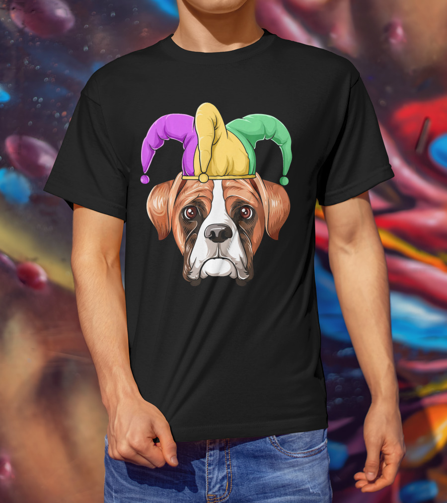 Mardi Gras Jester Hat Boxer Dog Carnival T-Shirt