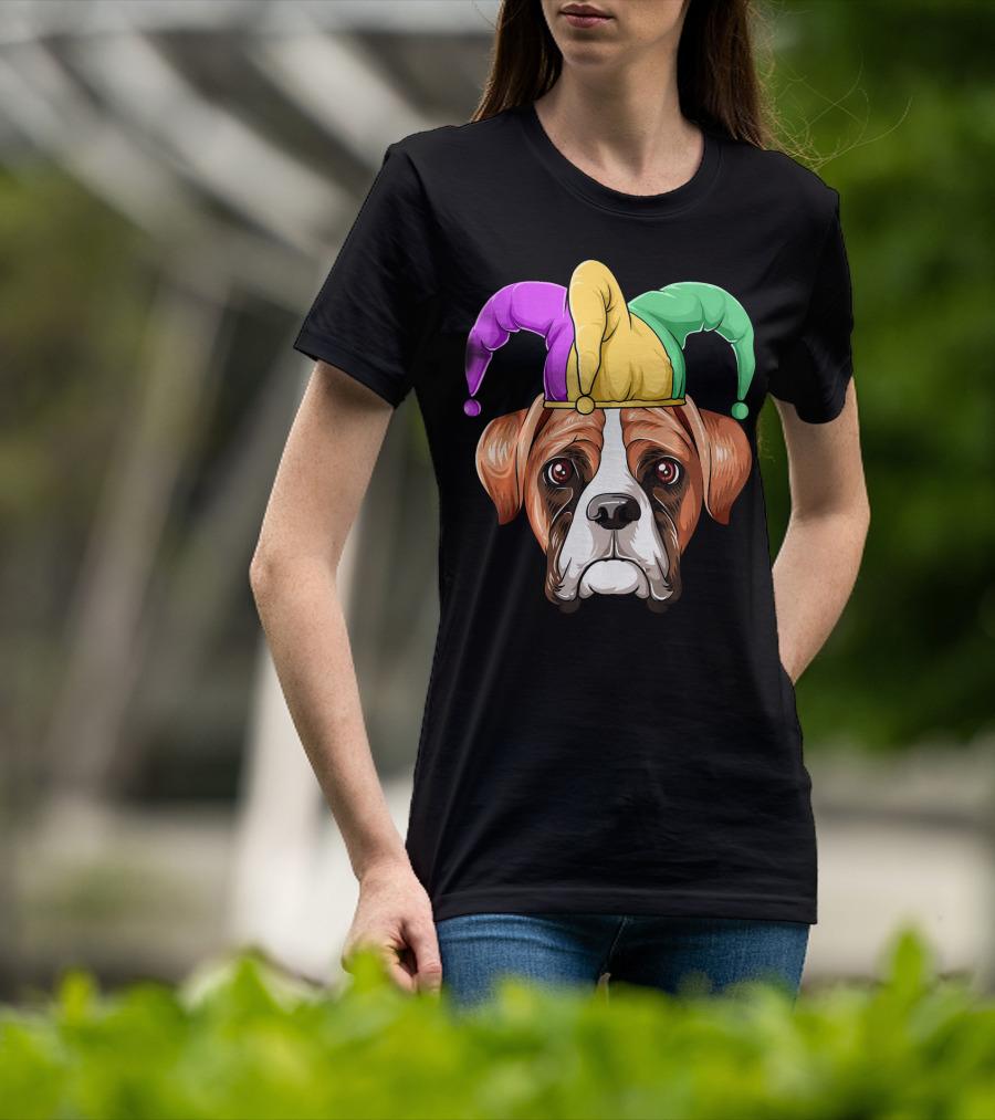 Mardi Gras Jester Hat Boxer Dog Carnival T-Shirt