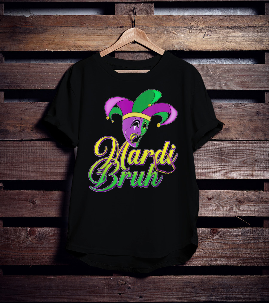 Mardi Bruh Jester Mask And Beads Mens Mardi Gras Funny Coupl T-Shirt