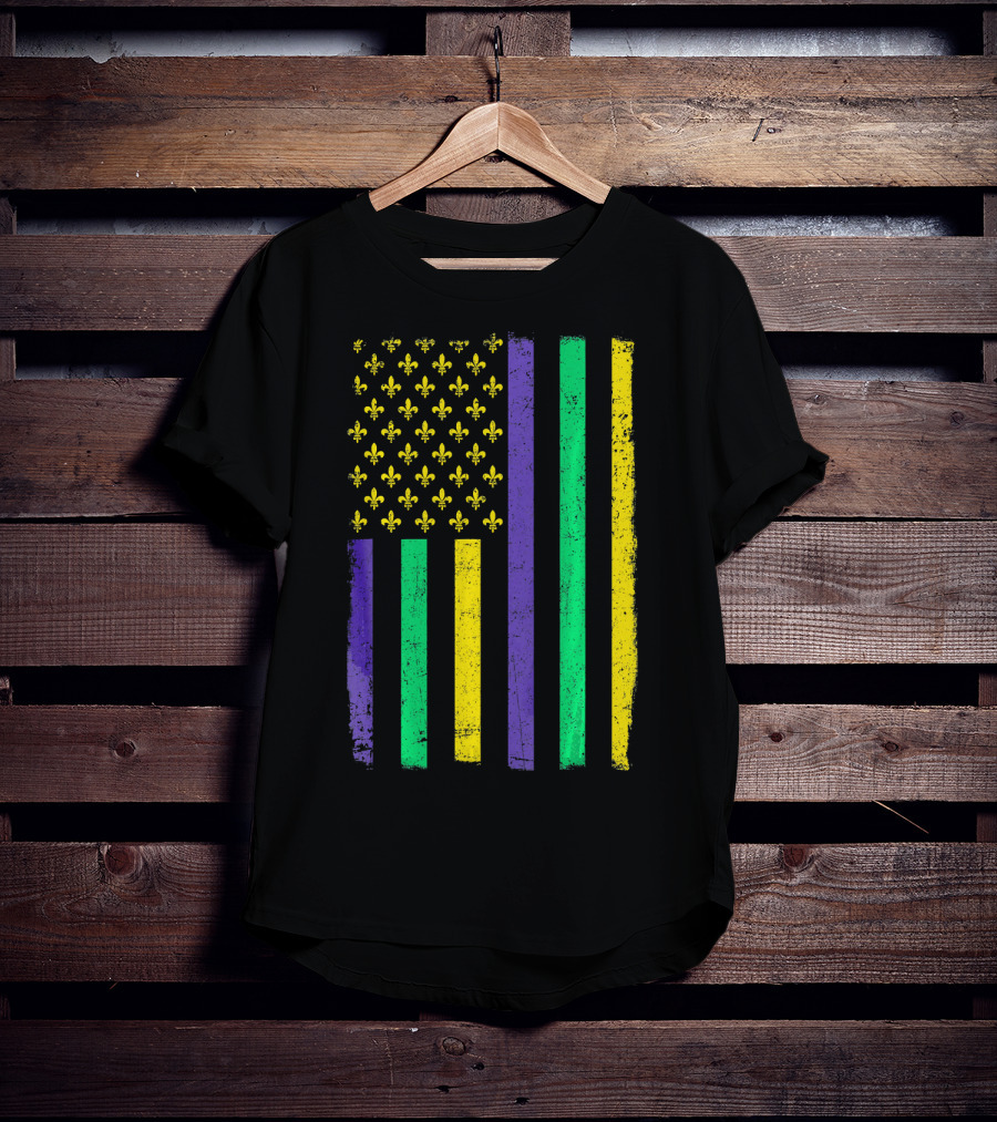 American Flag Mardi Gras Fleur De Lis Stripes T-Shirt