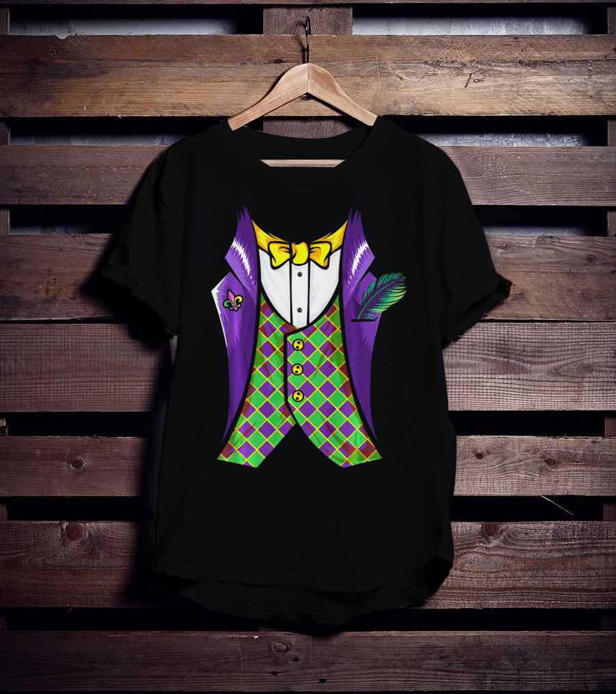 Mardi Gras Tuxedo Costume Pancake Tuesday Fleur-de-Lis T-Shirt