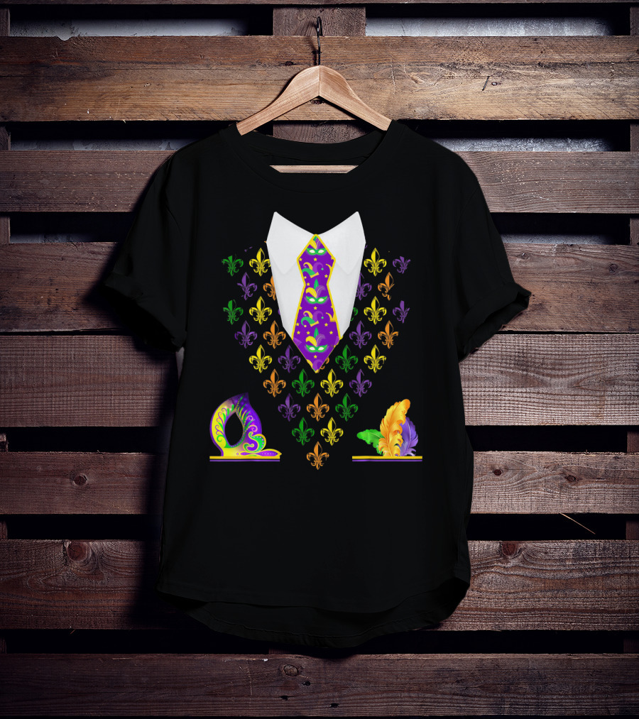 Mardi Gras Vest Costume Funny Vest With Fleur-de-lis And Mask T-Shirt