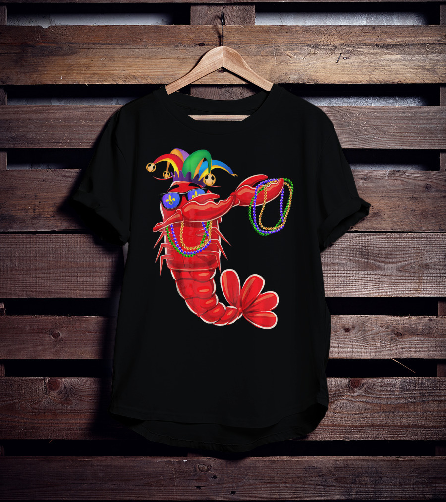 Mardi Gras Lobster Dabbing With Colorful Beads And Jester Hat T-Shirt
