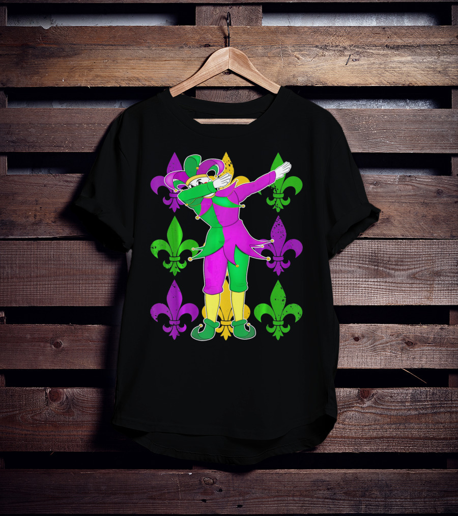 Mardi Gras Dabbing Fleur De Lis Jester Costume Fleur De Lis T-Shirt
