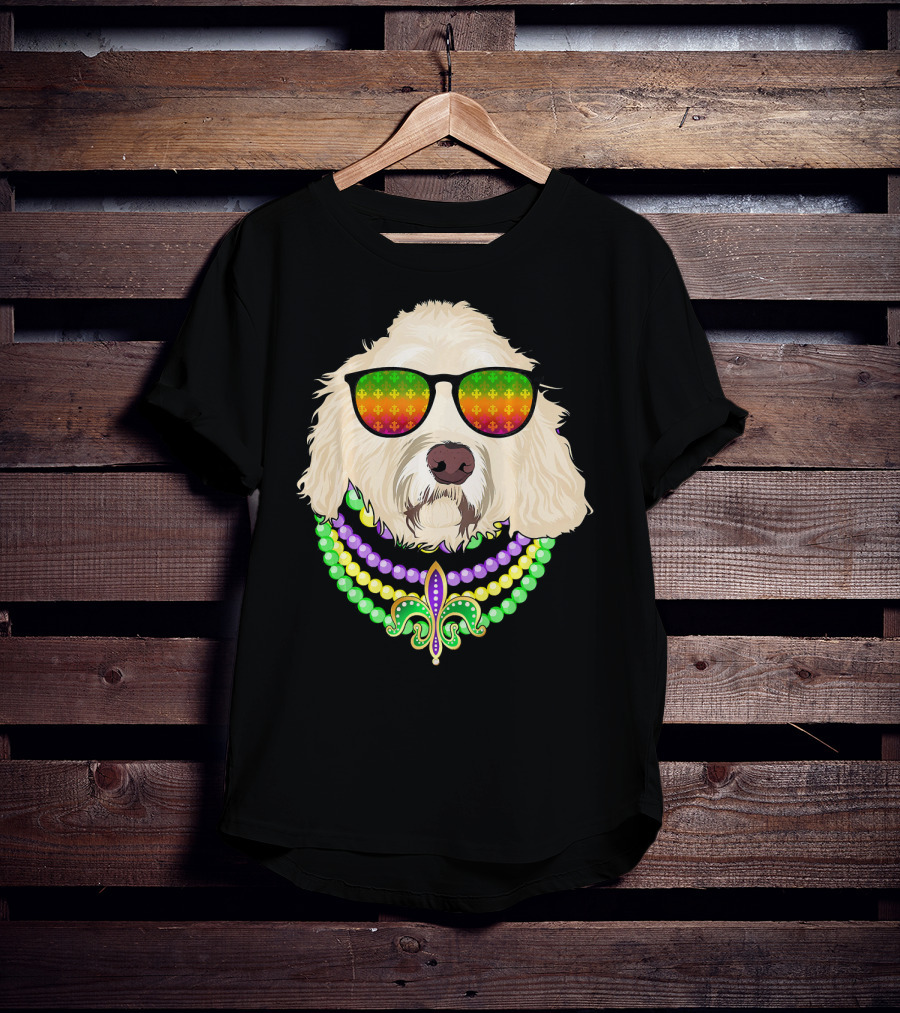 Goldendoodle In Beads And Shades Mardi Gras Fleur-de-Lis T-Shirt
