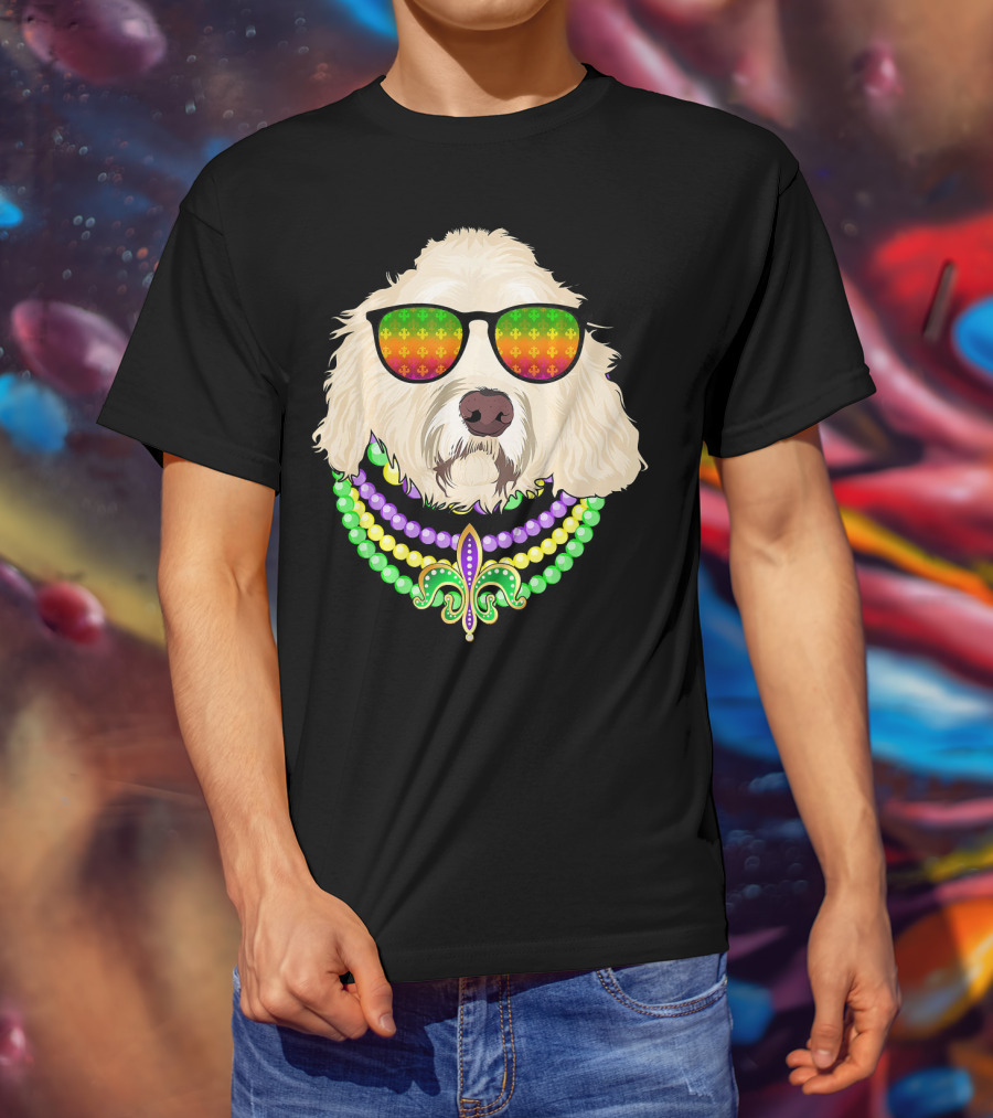 Goldendoodle In Beads And Shades Mardi Gras Fleur-de-Lis T-Shirt