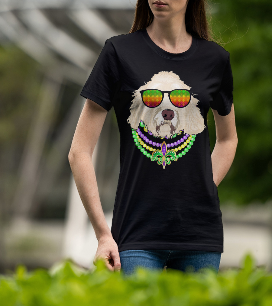Goldendoodle In Beads And Shades Mardi Gras Fleur-de-Lis T-Shirt