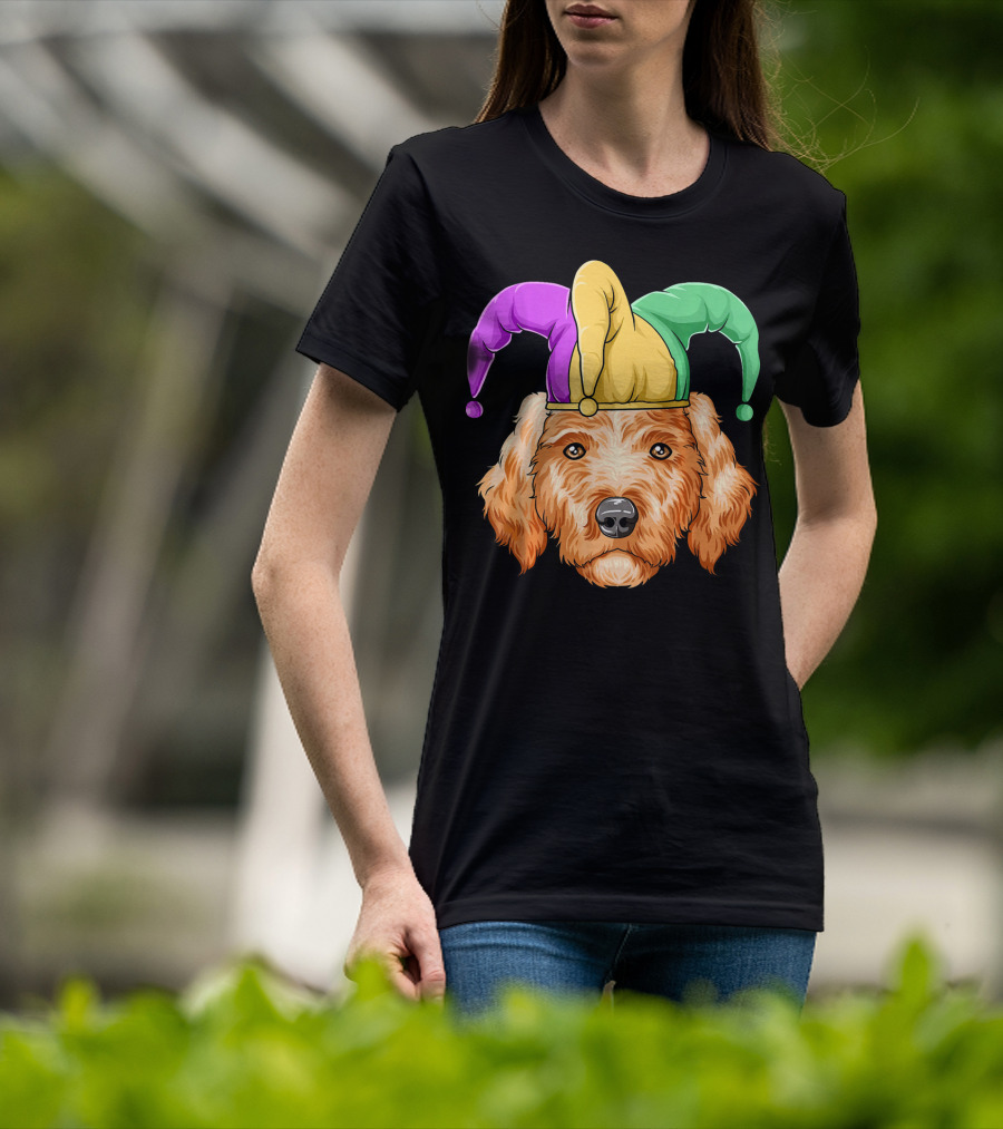 Mardi Gras Goldendoodle Jester Hat Carnival Dog Gol T-Shirt