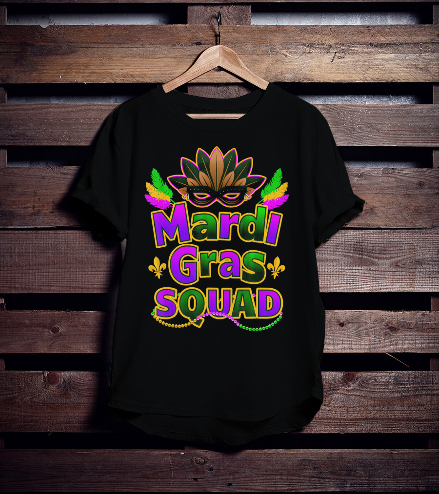 Mardi Gras Squad New Orleans Mask Beads Fleur-de-Lis Festi T-Shirt