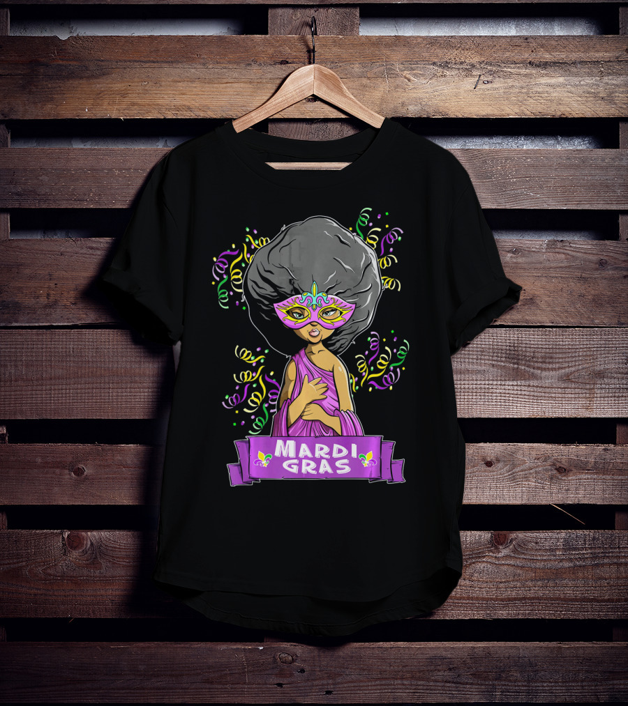 Mardi Gras Woman In Mask With Afro And Purple Dress T-Shirt