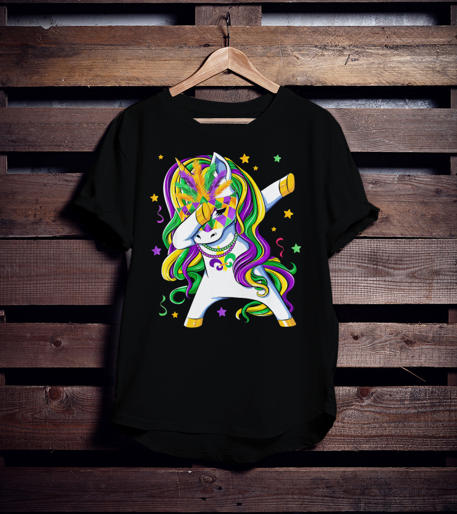 Dabbing Unicorn Mardi Gras Masquerade Beads Costume Carnival T-Shirt