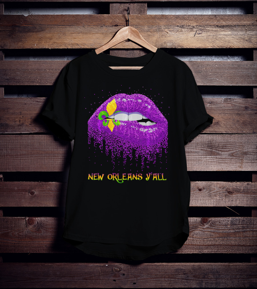 Fleur De Lys Purple Lips Biting New Orleans Y'all T-Shirt